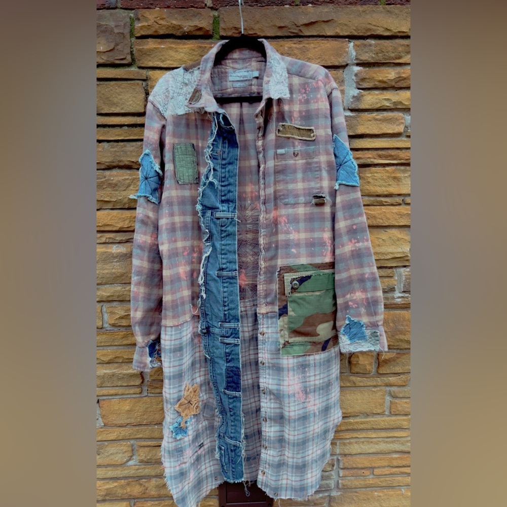 Patchwork Long Plaid Coat - image 1